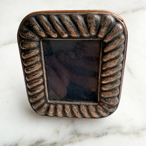 Sterling Silver Small Vintage Frame Wood Back marked 925 Rope Twist Repeat - Picture 1 of 7